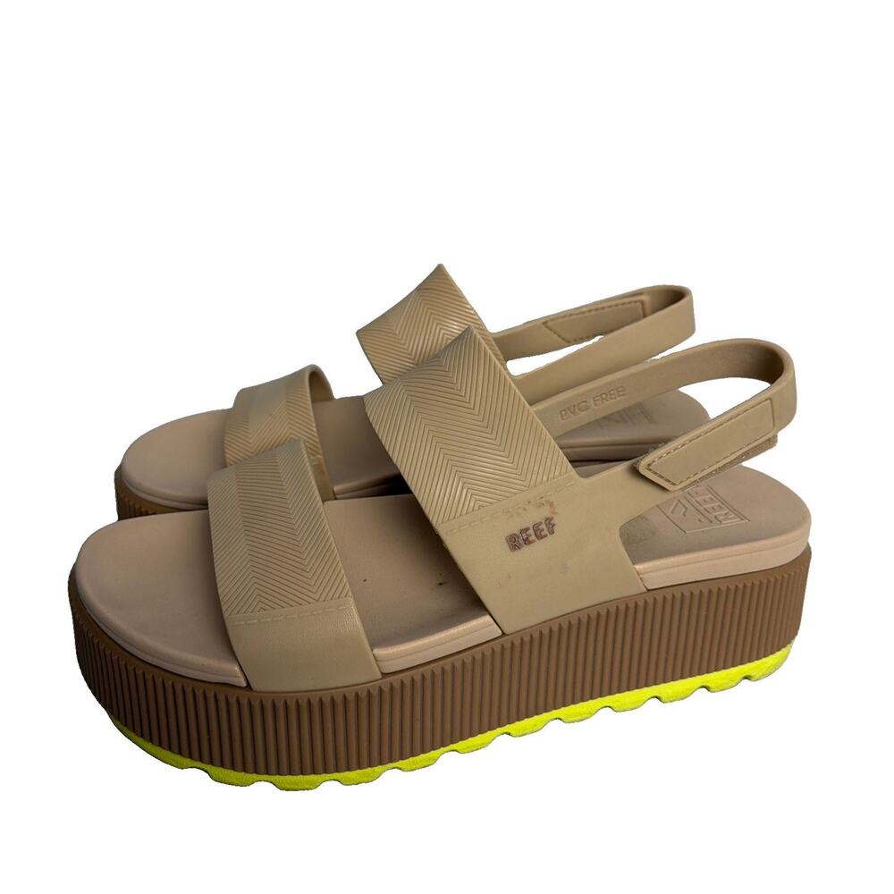 Reef Water Vista Higher Platform Women’s Sandals Size 9 Sand Lime Strappy